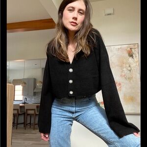 Reformation Val Regenerative Wool Cardigan with Crystal Buttons in Size XS